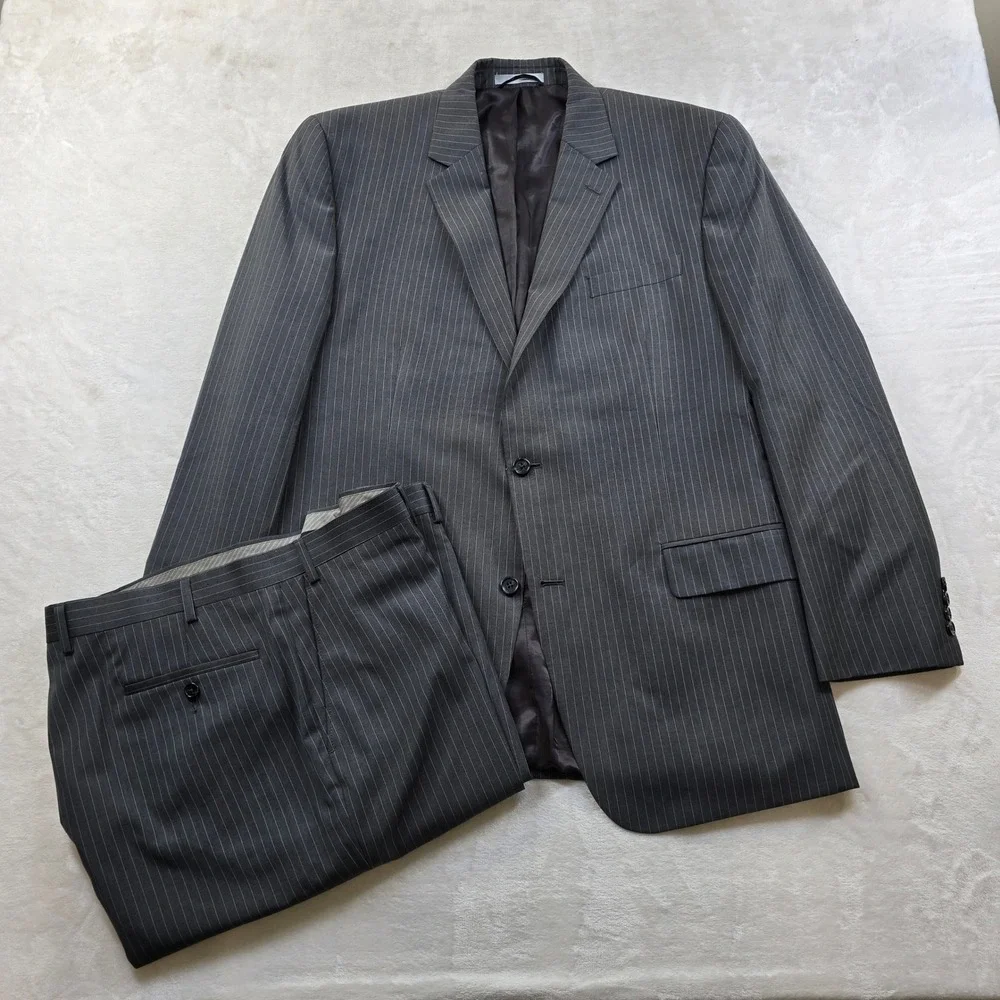 Michael Kors Suit Mens 42R 2‎ Piece Pants 38x34 Grey Pinstripe Business Work
